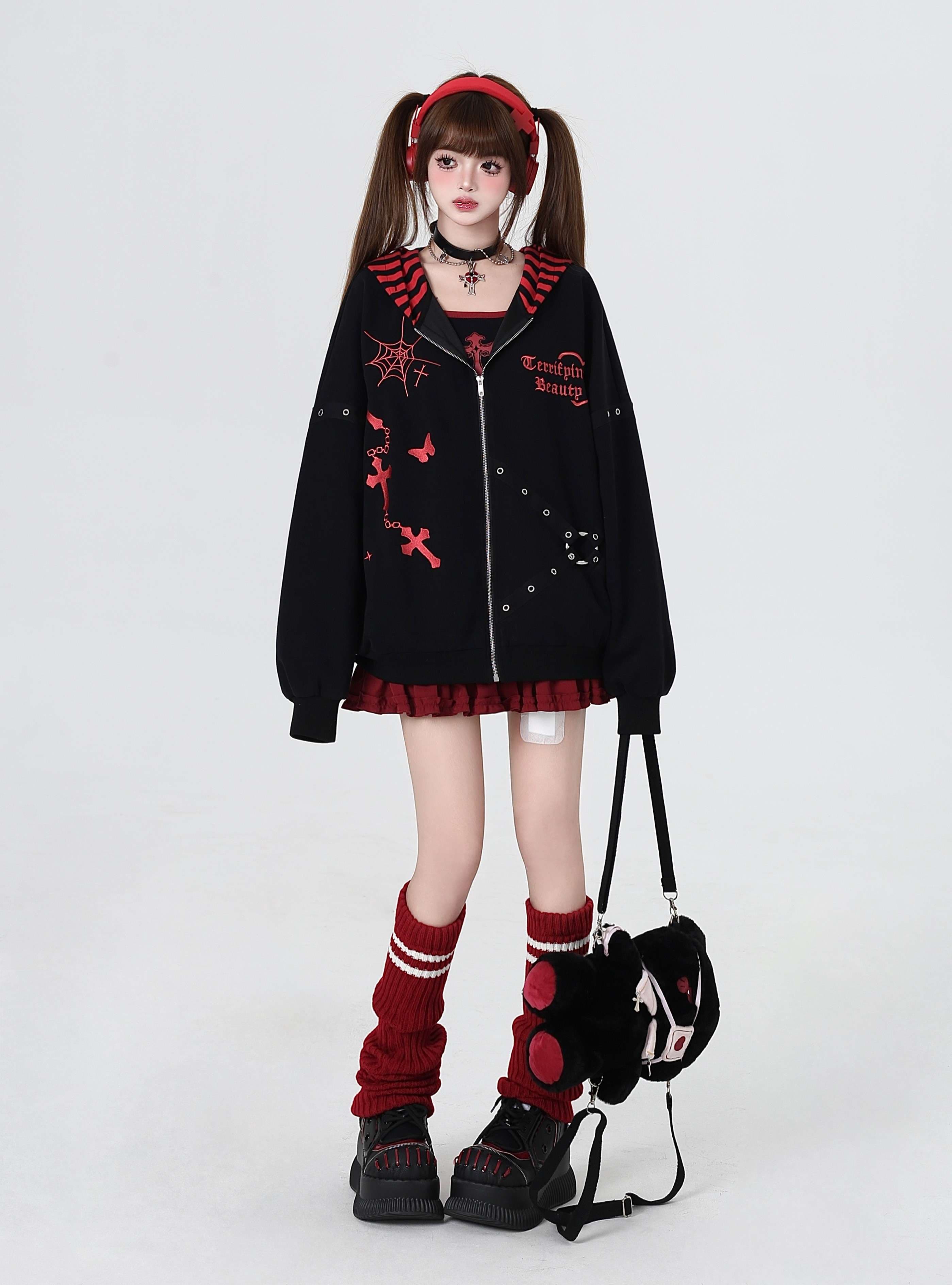 パンクファッション オーバーサイズジップパーカー