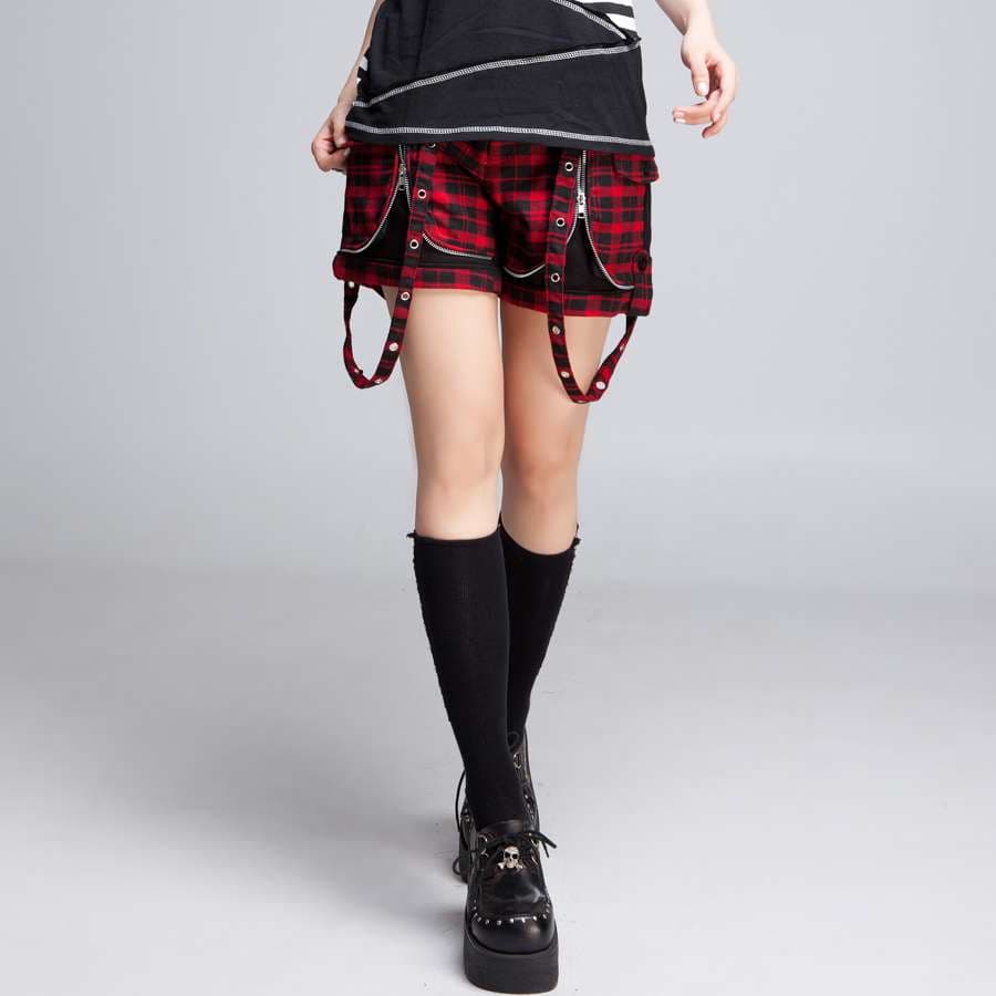 パンクファッション  パンクロック風チェック柄ショートパンツ