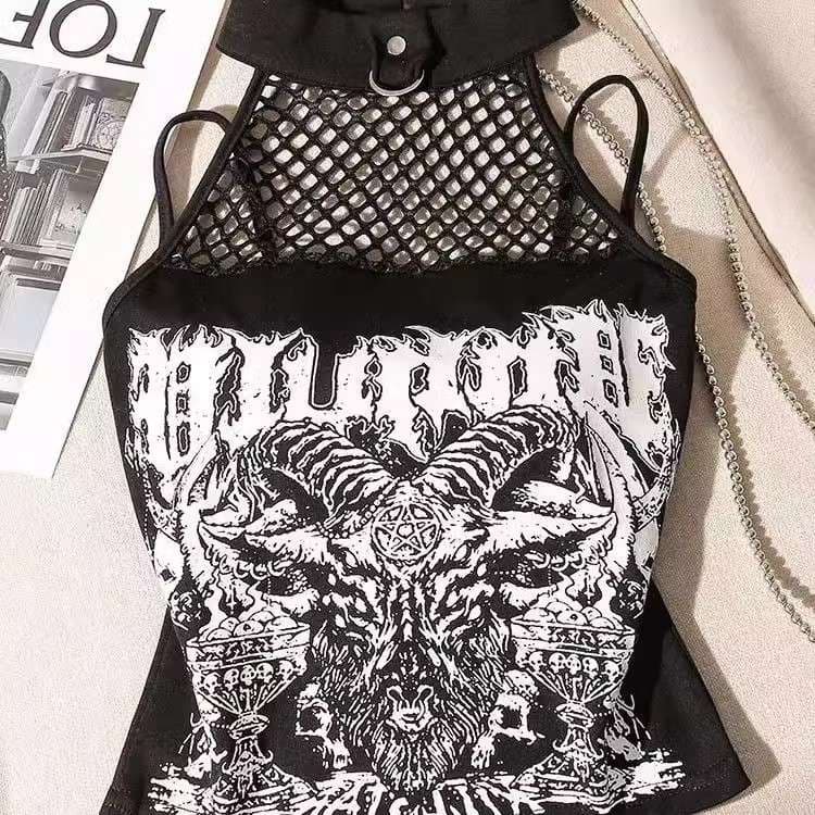 パンクファッション  メッシュデザイン ゴシックロックタンクトップ