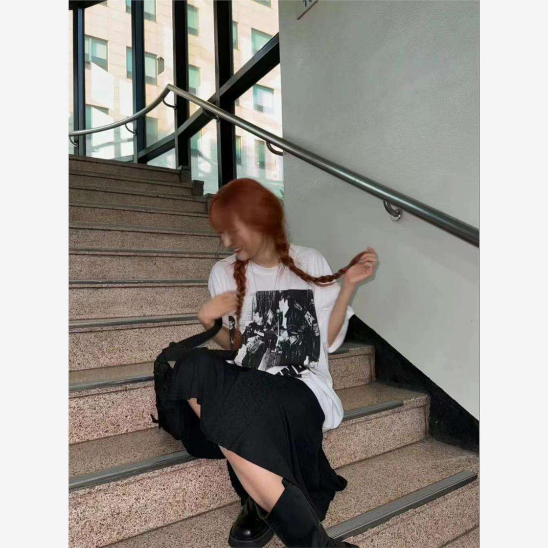 パンクファッション  パンクバンドプリント オーバーサイズTシャツ