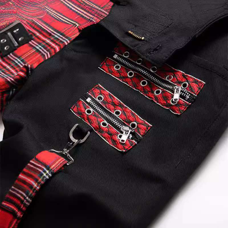 （非表示）パンクファッション  チェック柄ストラップ付きパンクパンツ