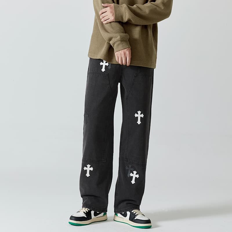 パンクファッション クロスステッチ デニムパンツ