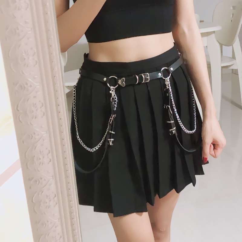 パンクファッション 反逆のチェックスカートベルトセット