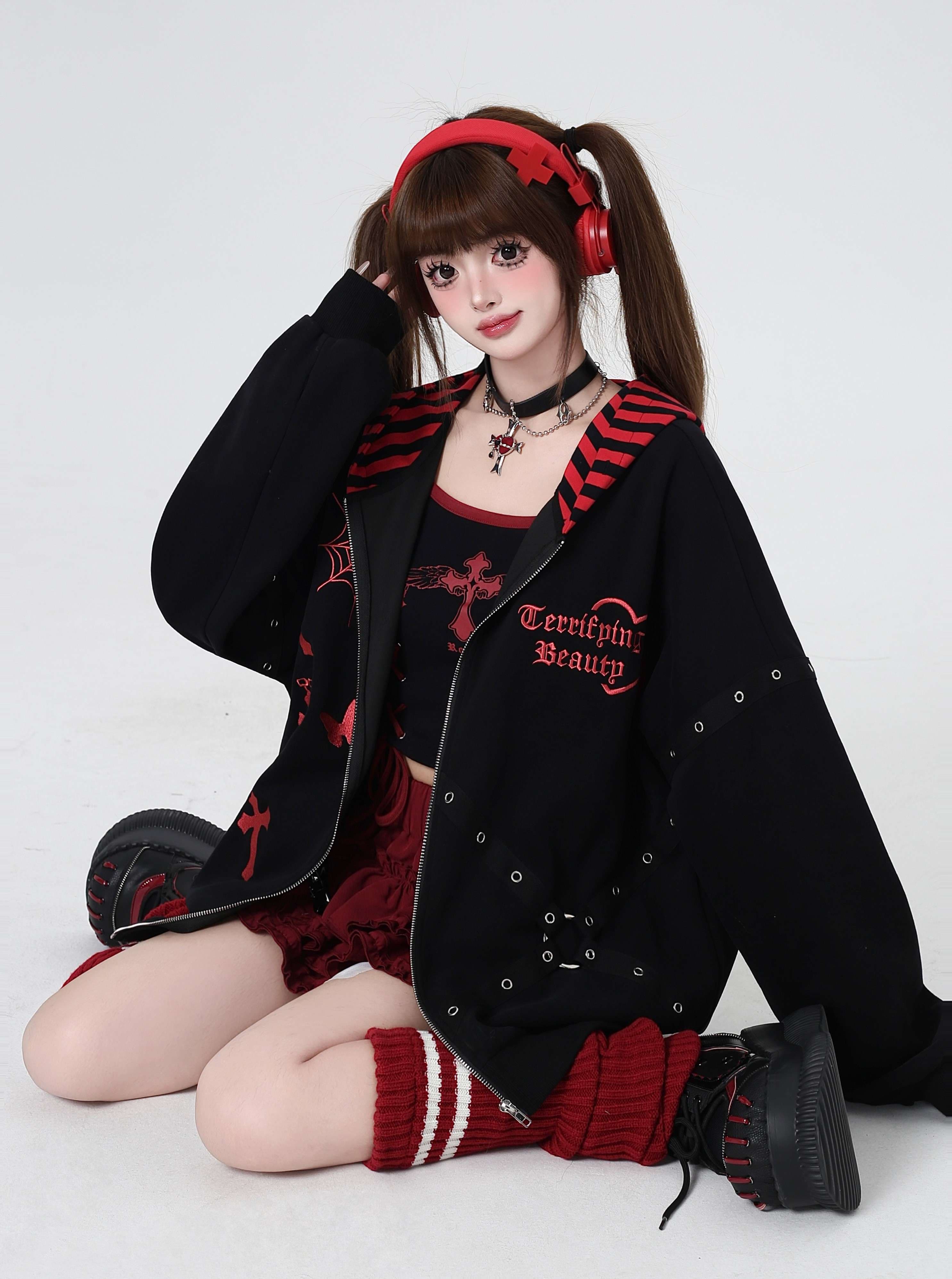 パンクファッション オーバーサイズジップパーカー