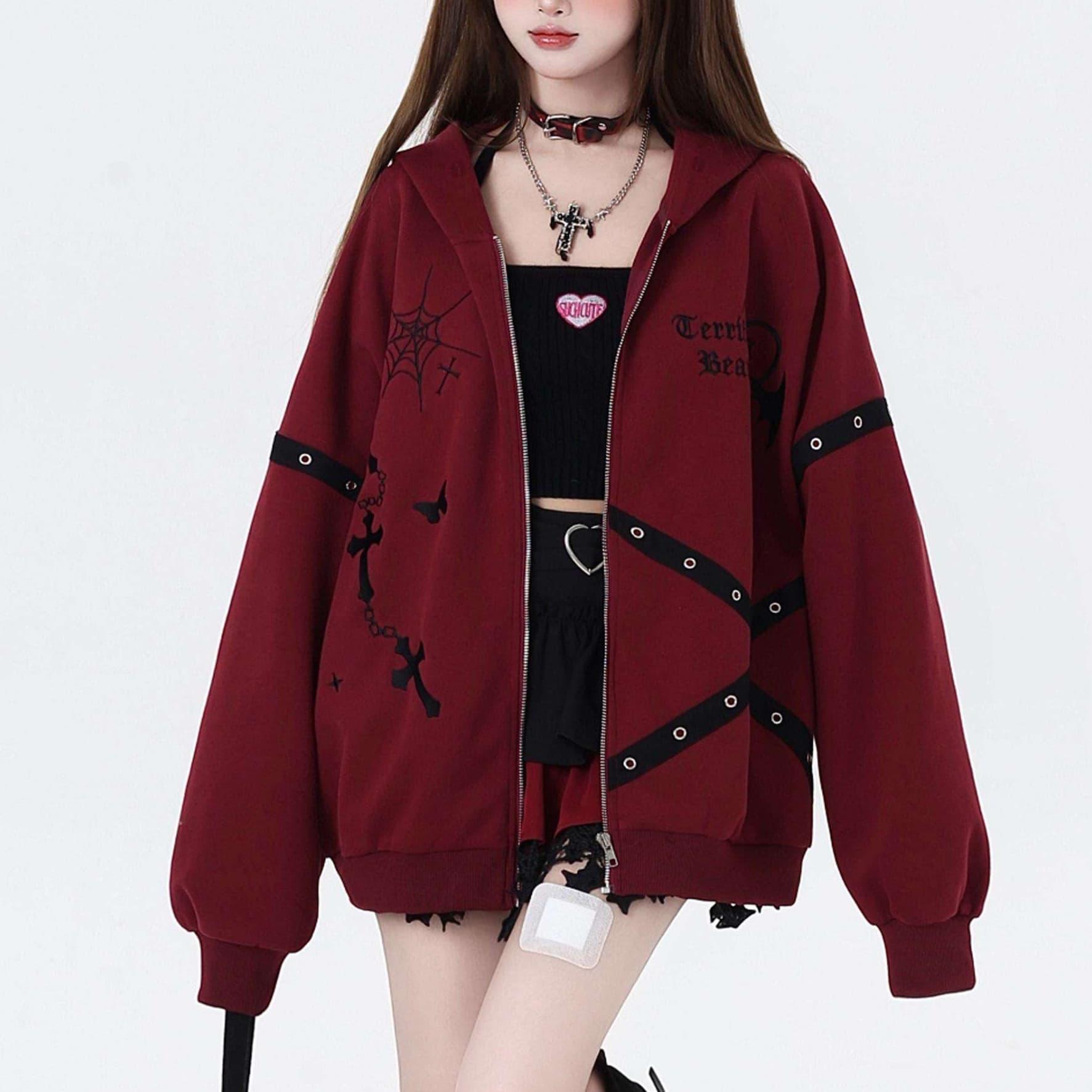 パンクファッション オーバーサイズジップパーカー