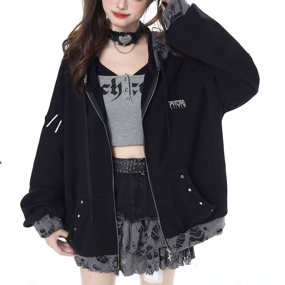 パンクファッション パンク風オーバーサイズパーカー