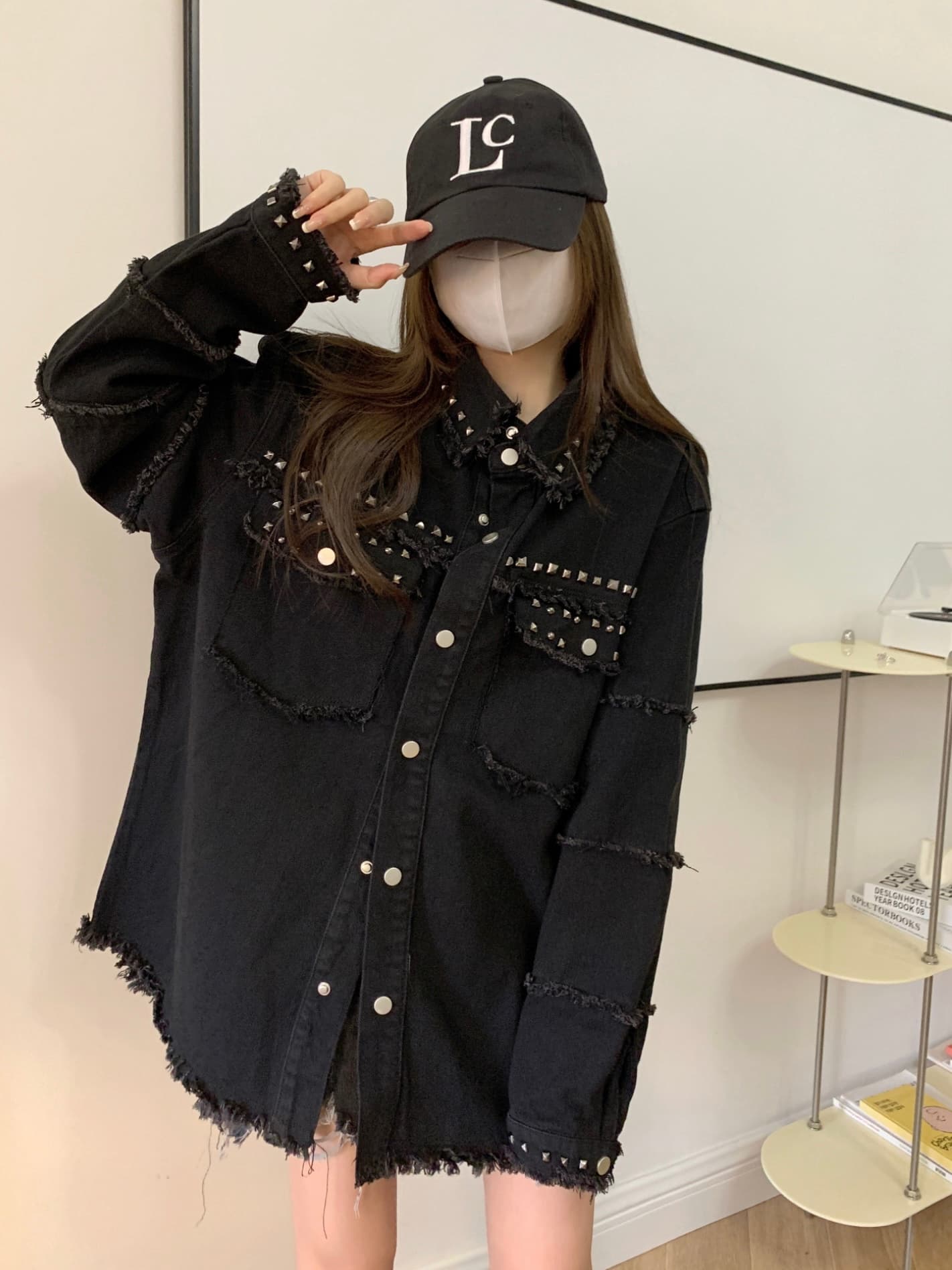 パンクファッション  スタッズ付きフリンジデニムジャケット
