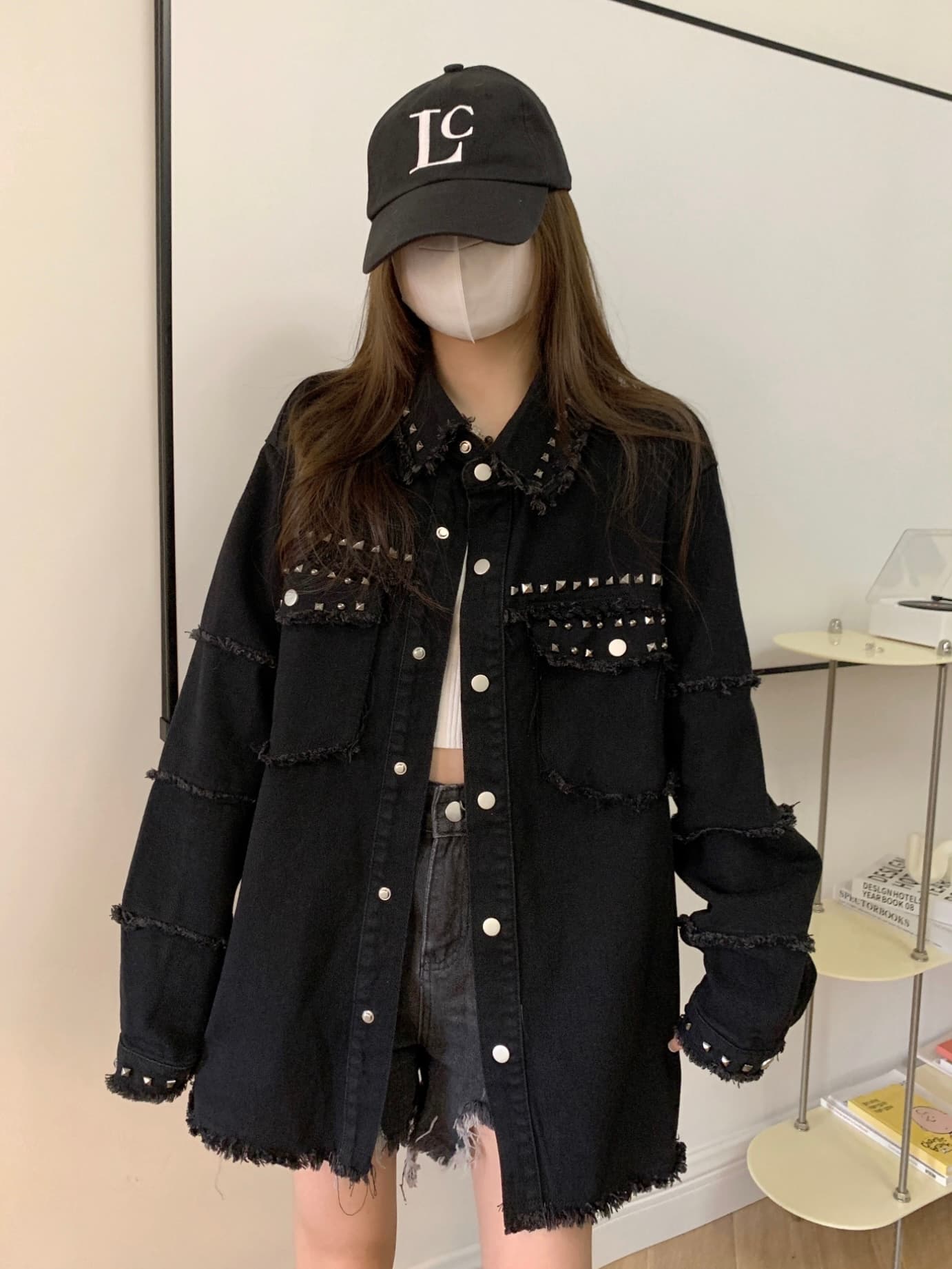 パンクファッション  スタッズ付きフリンジデニムジャケット
