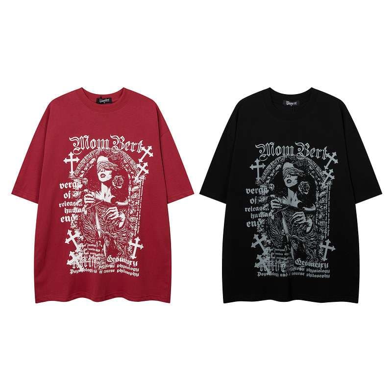 パンクファッション  ゴシックプリント オーバーサイズTシャツ