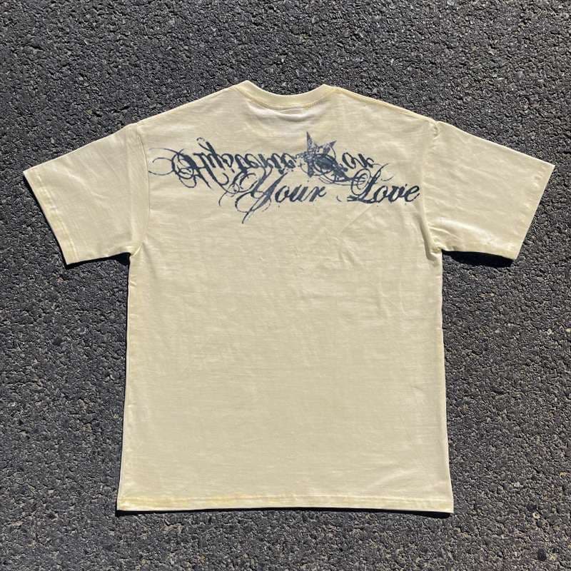 パンクファッション  パンク風筆記体ロゴプリントTシャツ