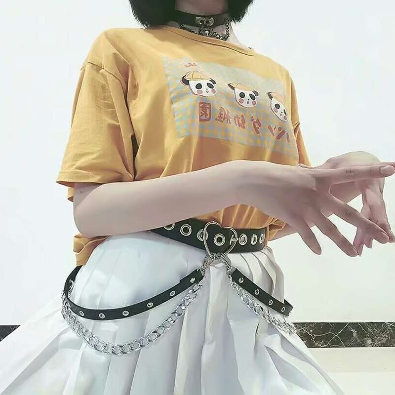 パンクファッション 反逆のチェックスカートベルトセット