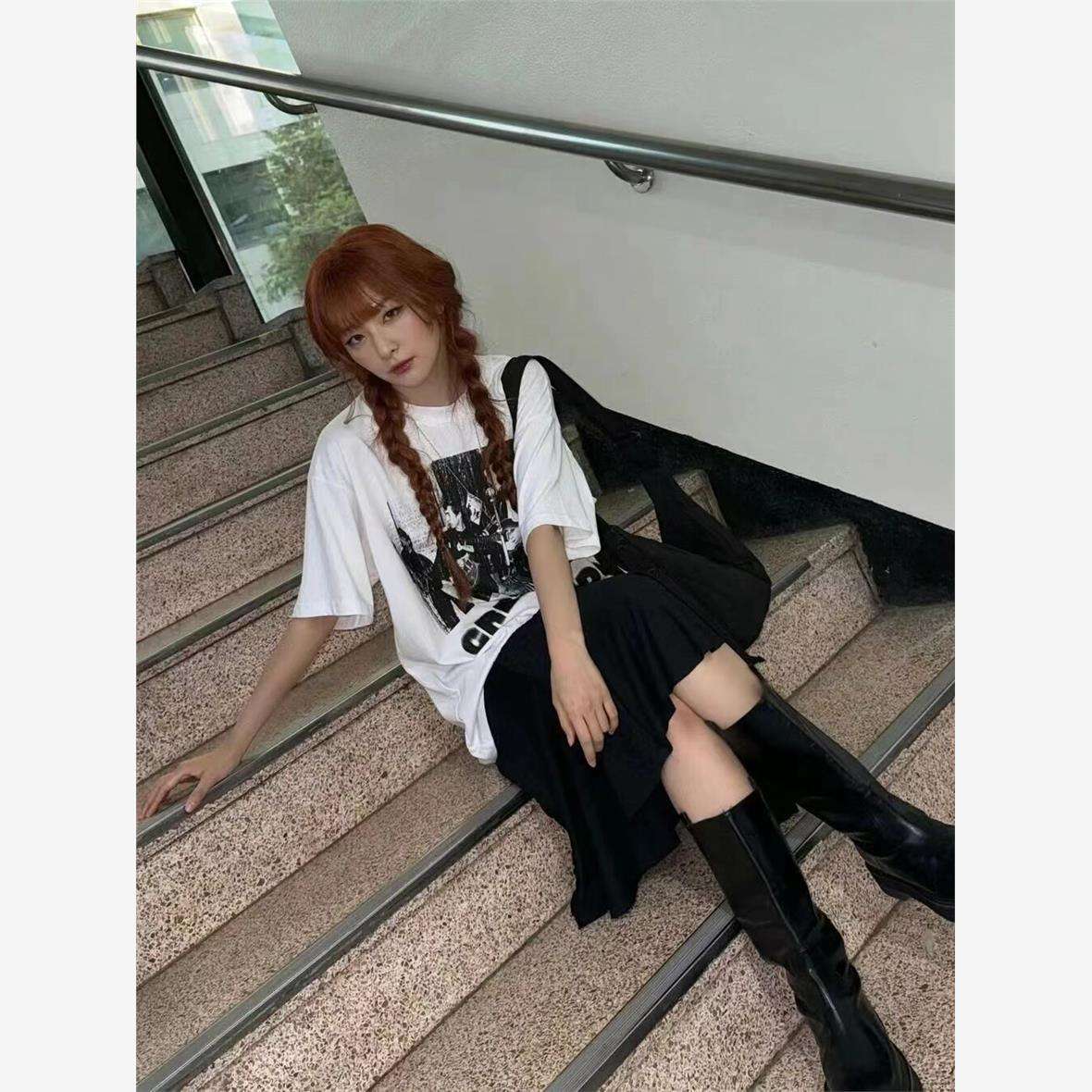 パンクファッション  パンクバンドプリント オーバーサイズTシャツ
