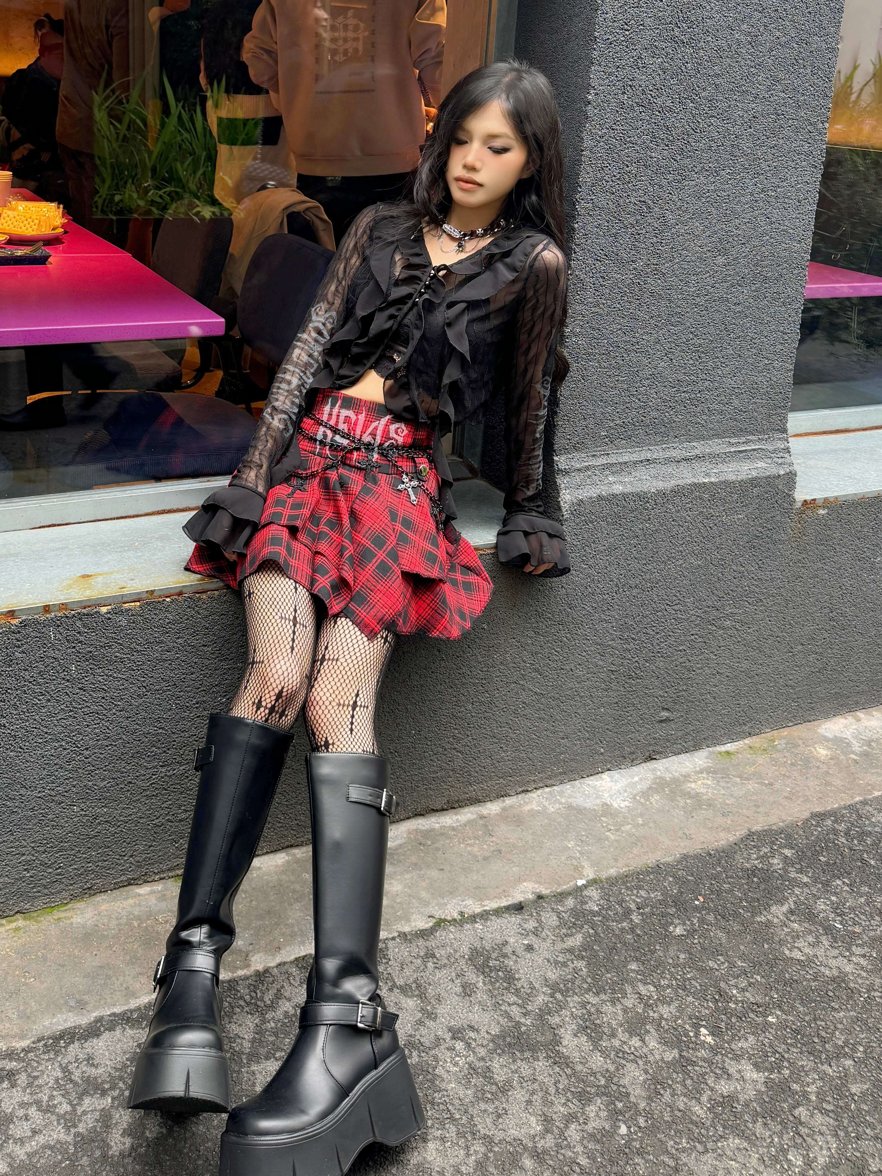 パンクファッション チュールレイヤードパンクスカート