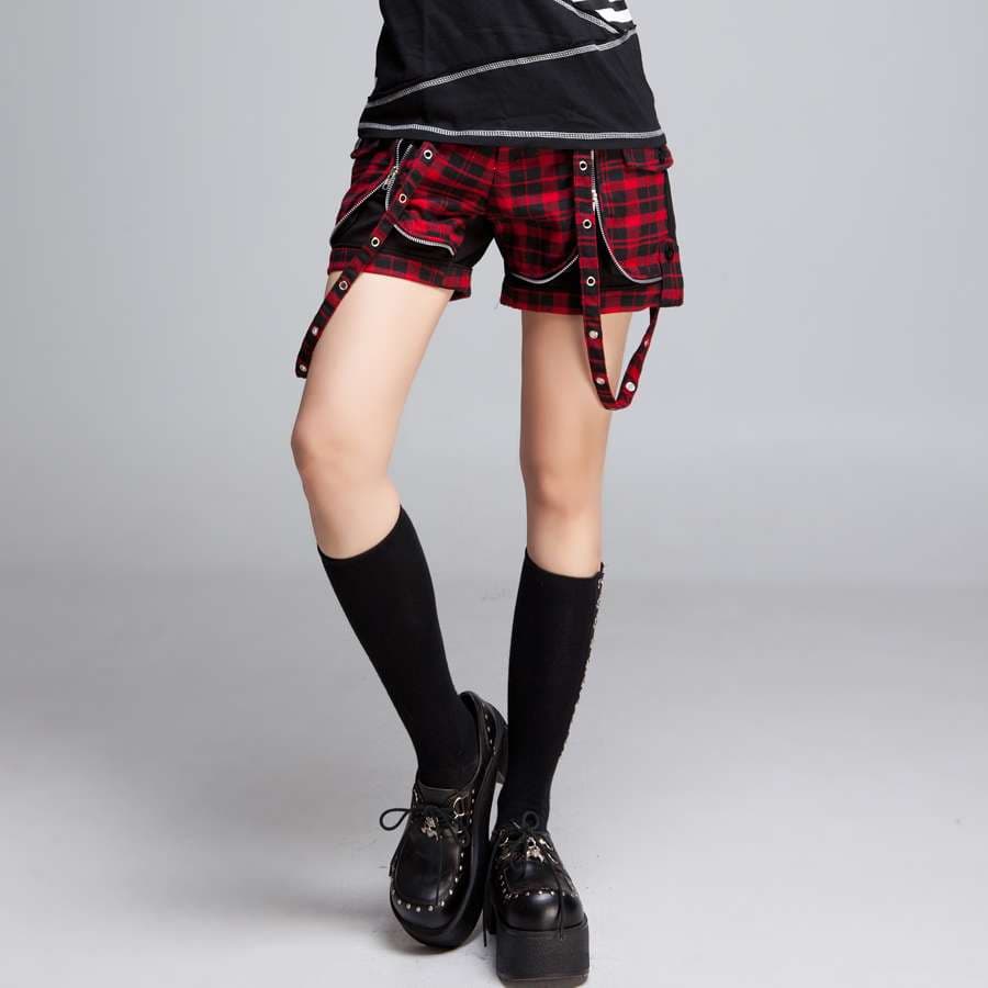 パンクファッション  パンクロック風チェック柄ショートパンツ