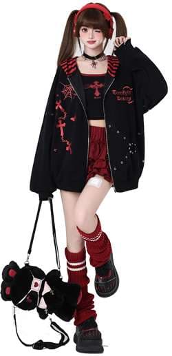 パンクファッション オーバーサイズジップパーカー