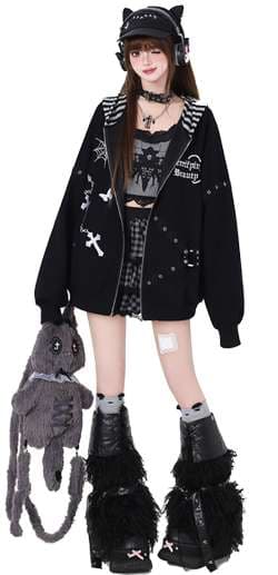 パンクファッション オーバーサイズジップパーカー