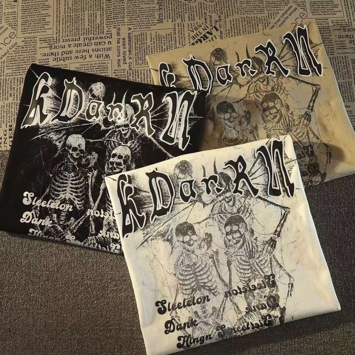 パンクファッション  スケルトンプリント ゴシックパンク Tシャツ
