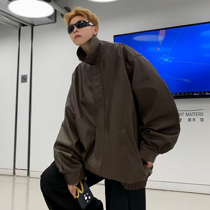パンクファッション オーバーサイズ レザー風 ブルゾン