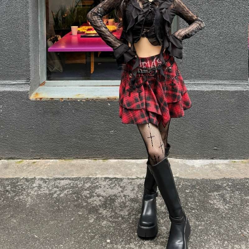 パンクファッション チュールレイヤードパンクスカート