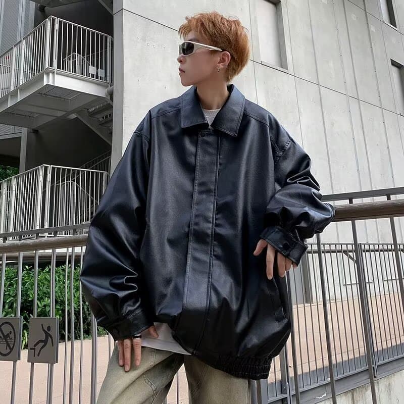 パンクファッション オーバーサイズ レザー風 ブルゾン