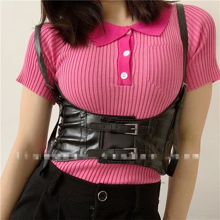 パンクファッション パンク風レザーコルセットベルト黒装飾腰締めウエストベルト