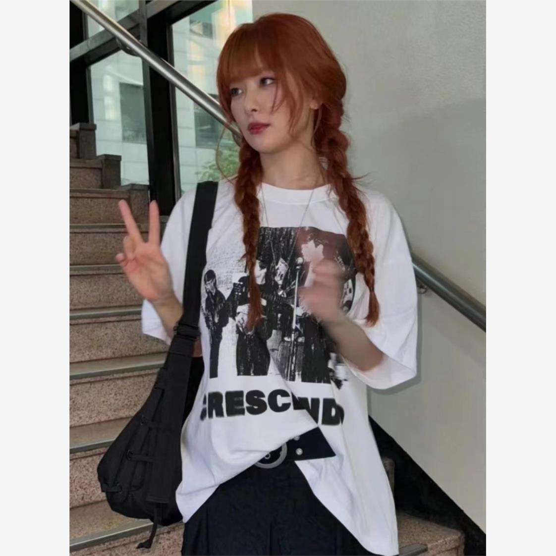 パンクファッション  パンクバンドプリント オーバーサイズTシャツ