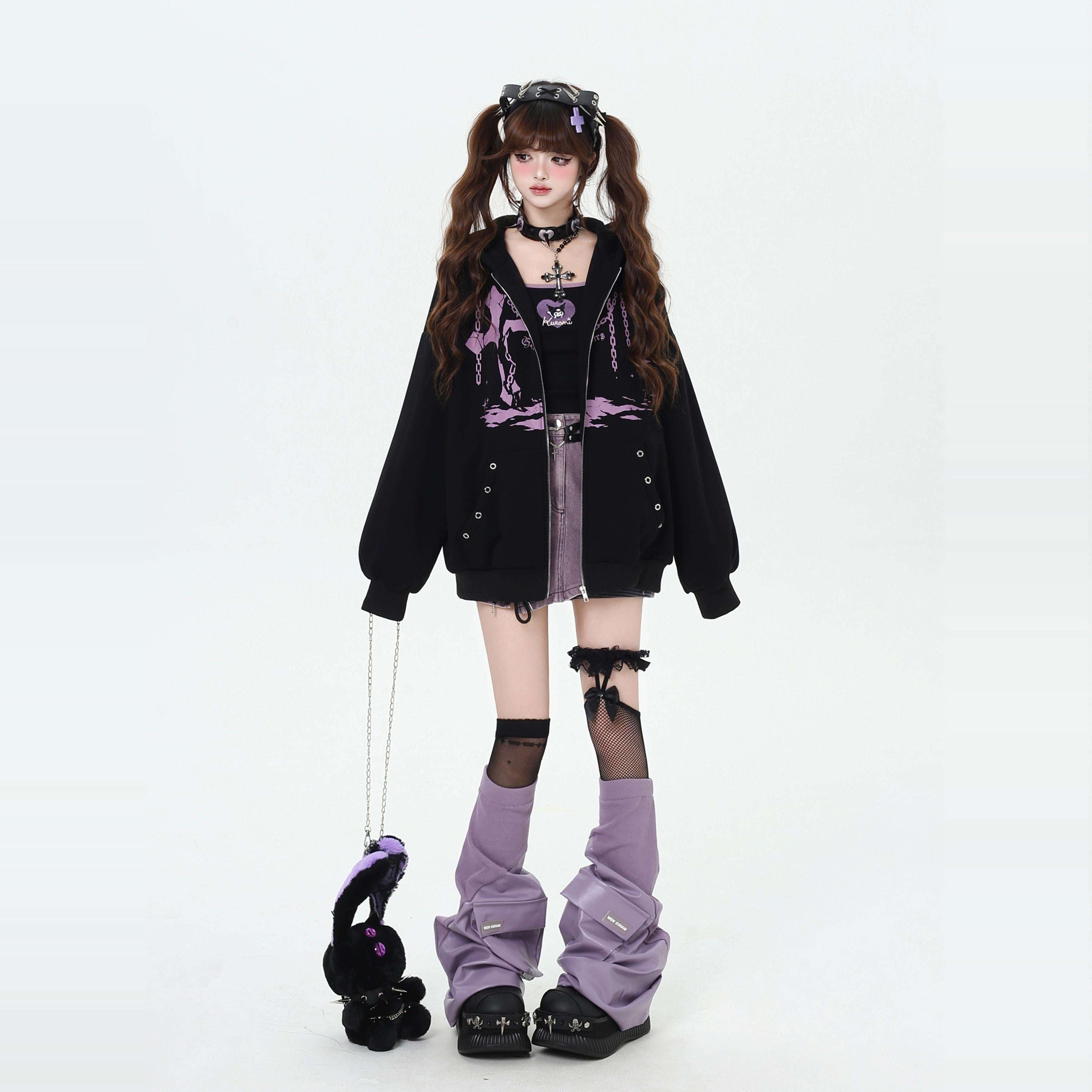 パンクファッション 十字架装飾 モード系ジップパーカー