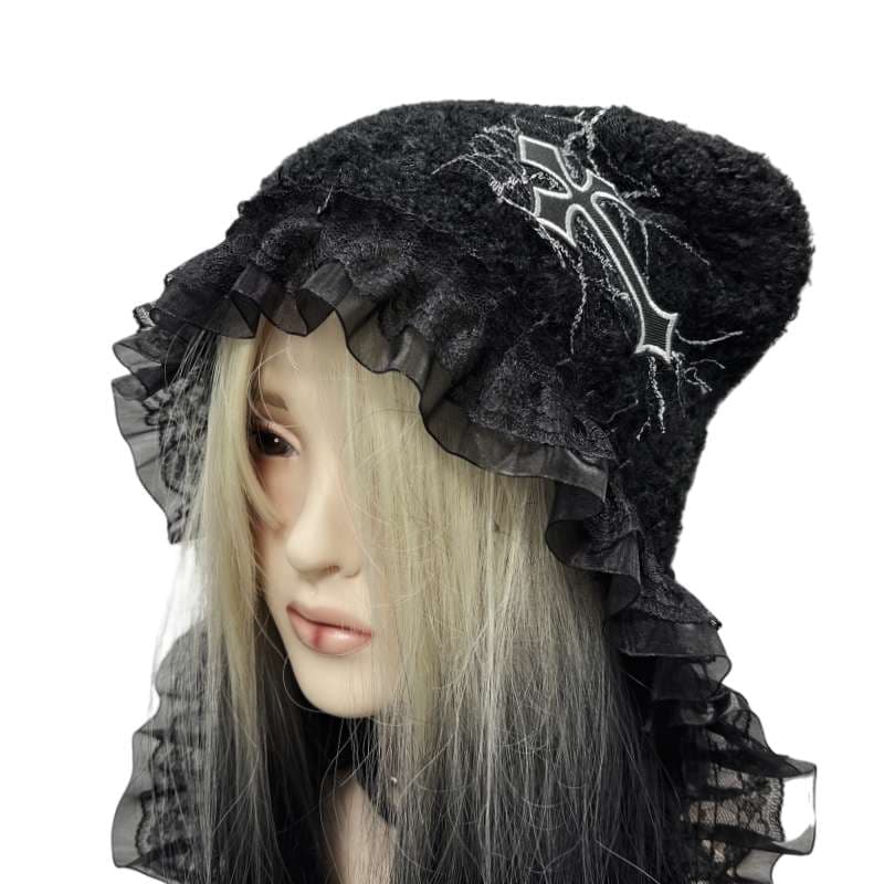 パンクファッション ゴシックレースニット帽