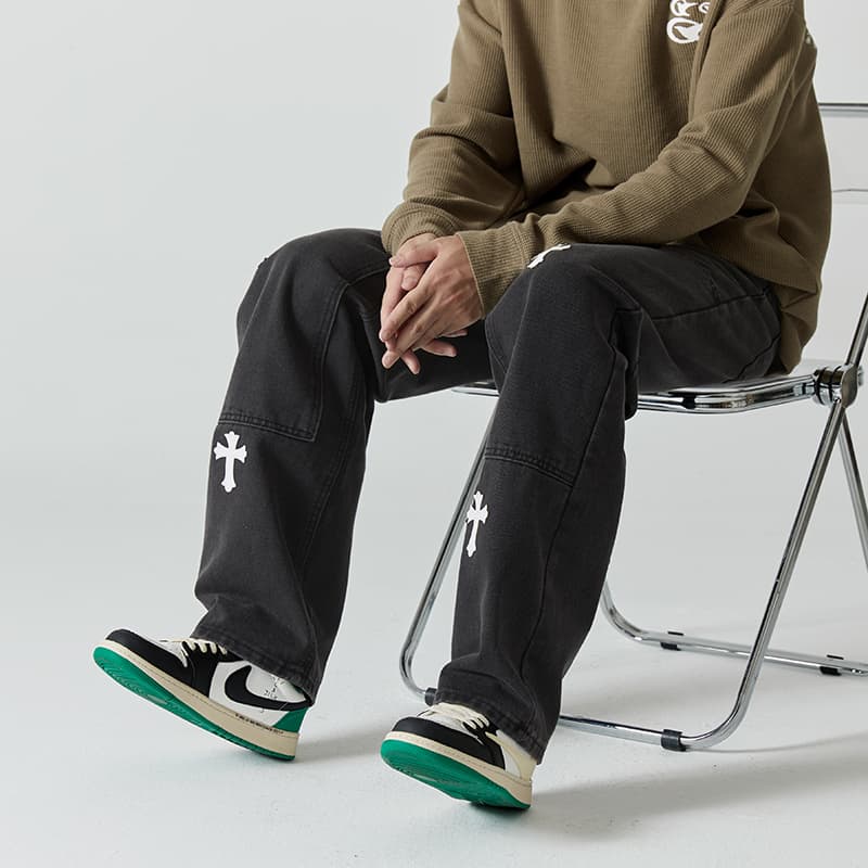 パンクファッション クロスステッチ デニムパンツ