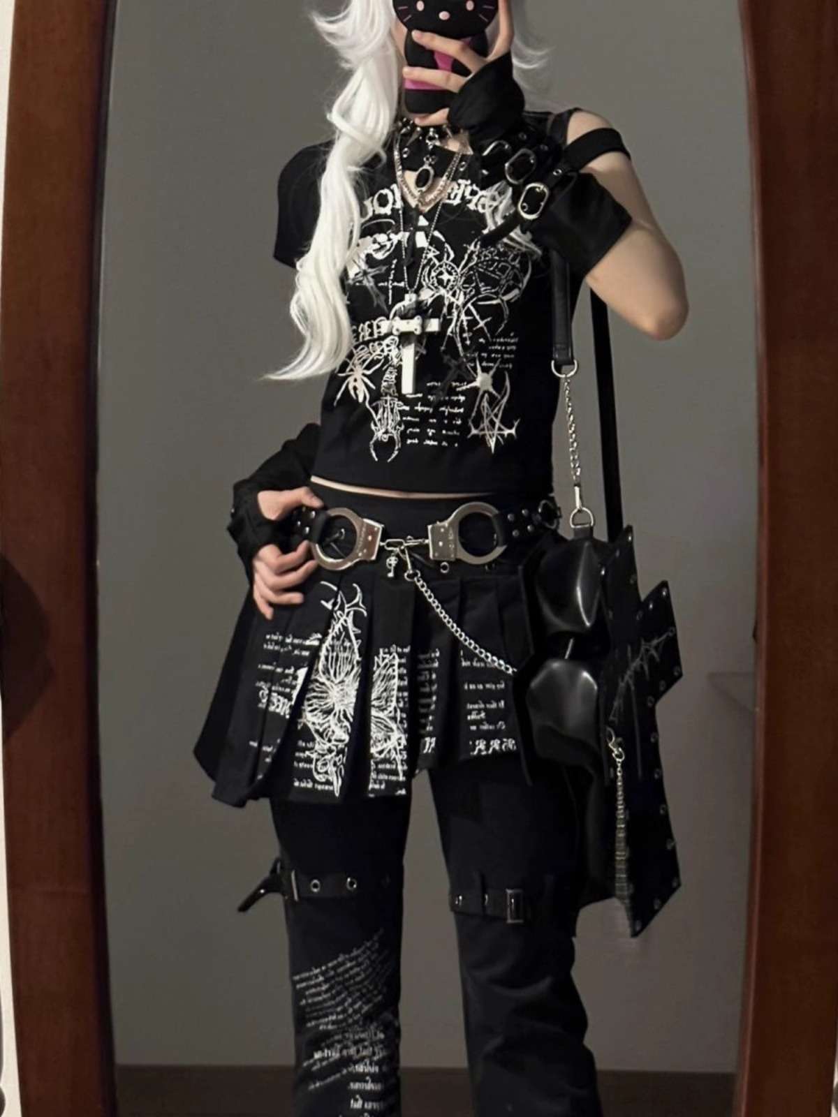 パンクファッション  スカルプリントパンクロックTシャツ