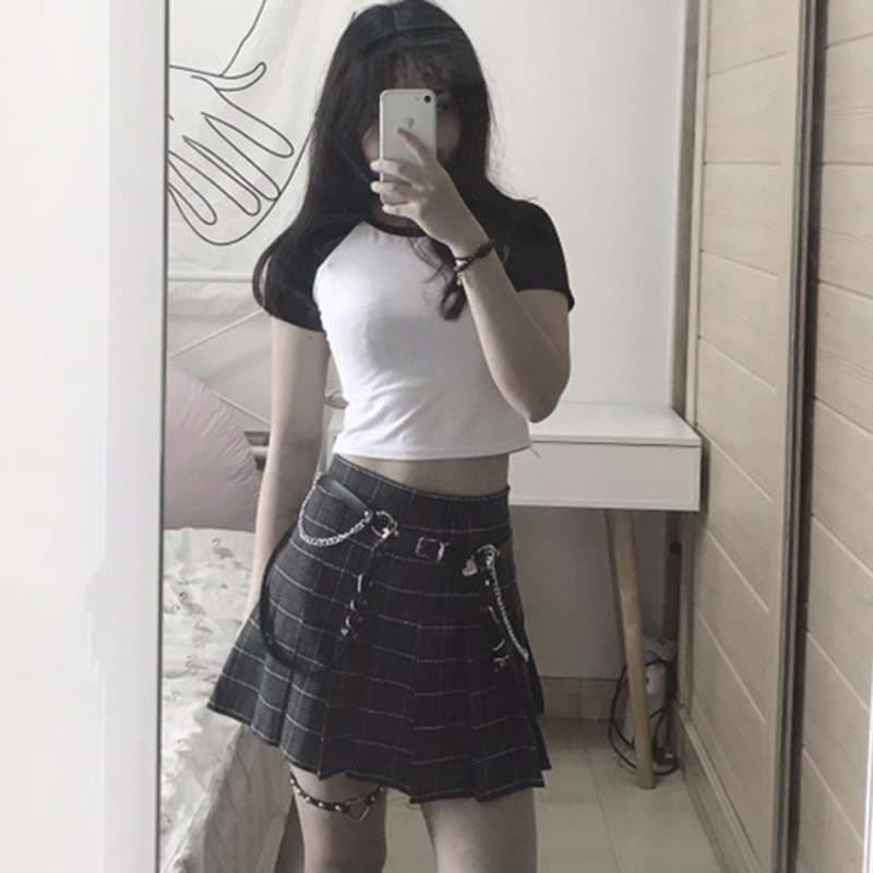 パンクファッション 反逆のチェックスカートベルトセット