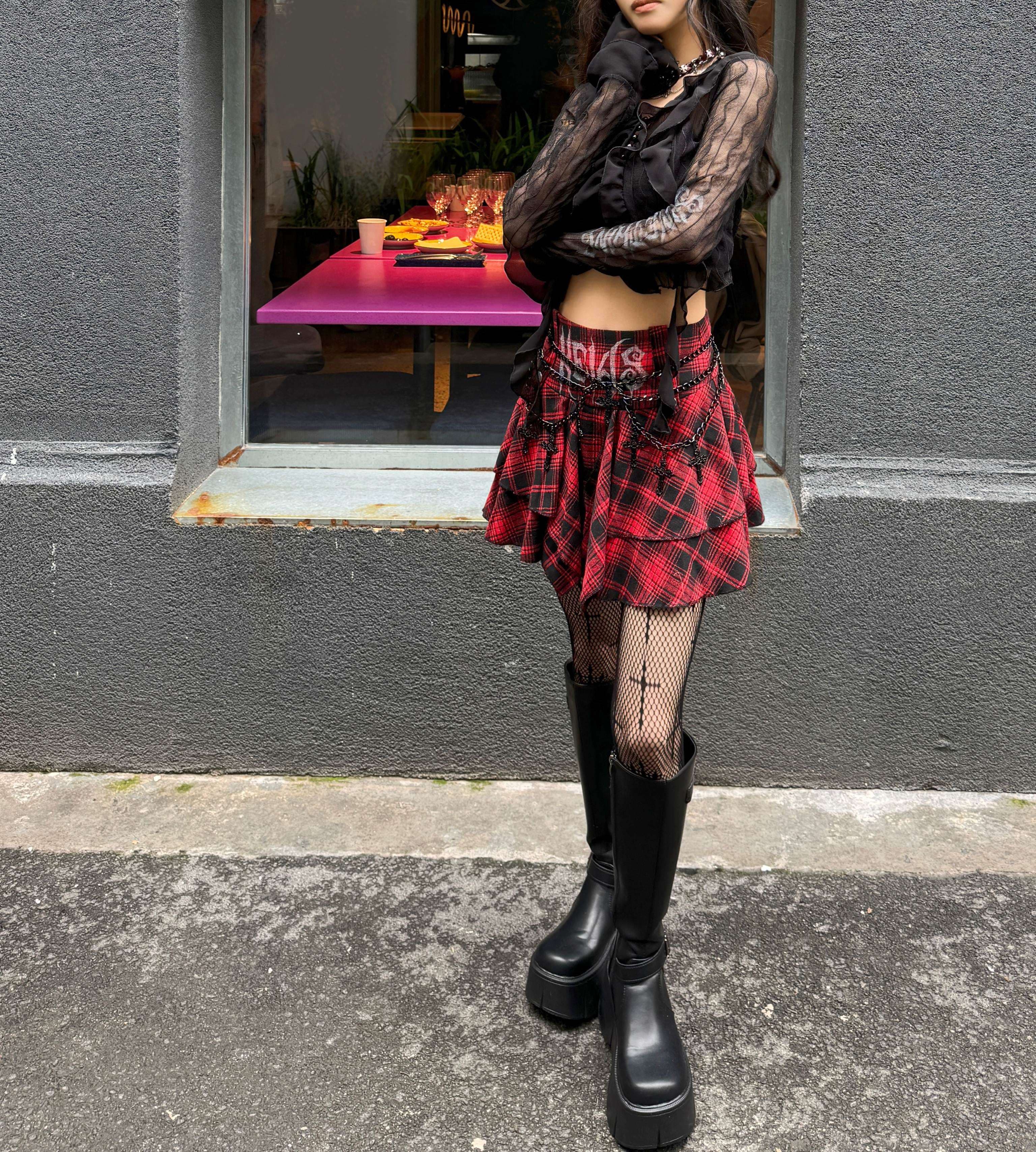パンクファッション チュールレイヤードパンクスカート