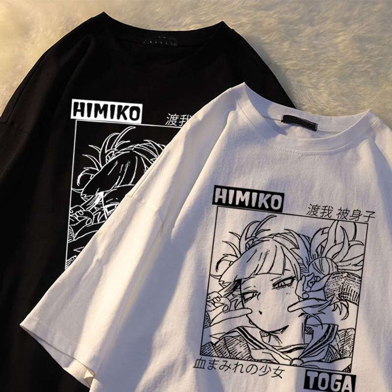 パンクファッション  アニメキャラクタープリント半袖Tシャツ