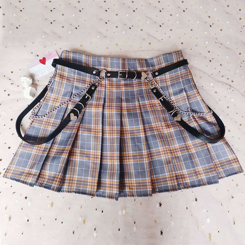 パンクファッション 反逆のチェックスカートベルトセット