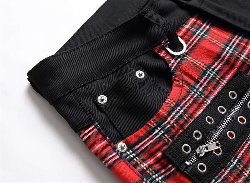 （非表示）パンクファッション  チェック柄ストラップ付きパンクパンツ