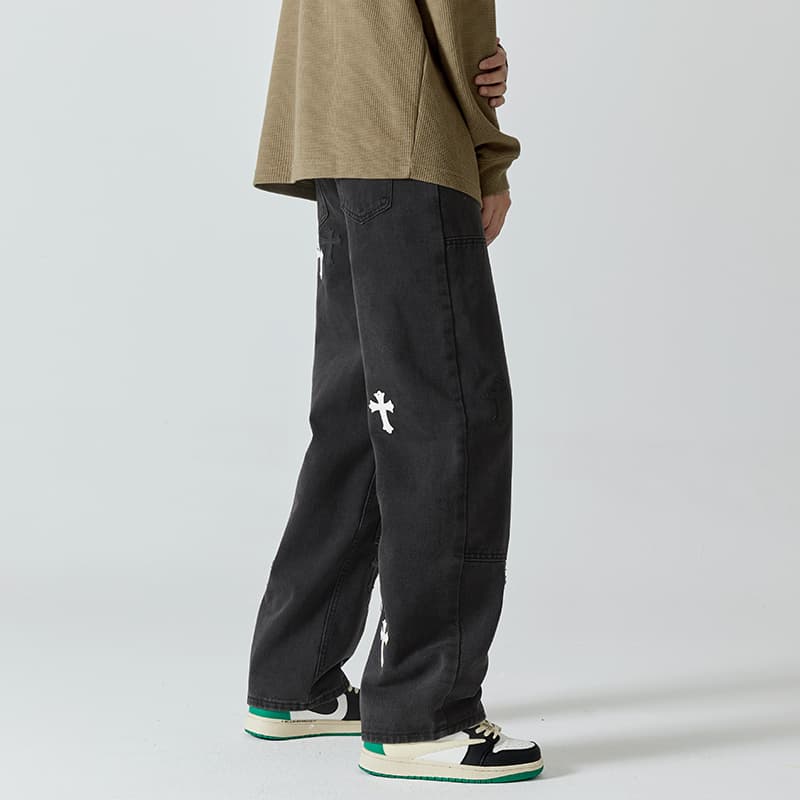 パンクファッション クロスステッチ デニムパンツ