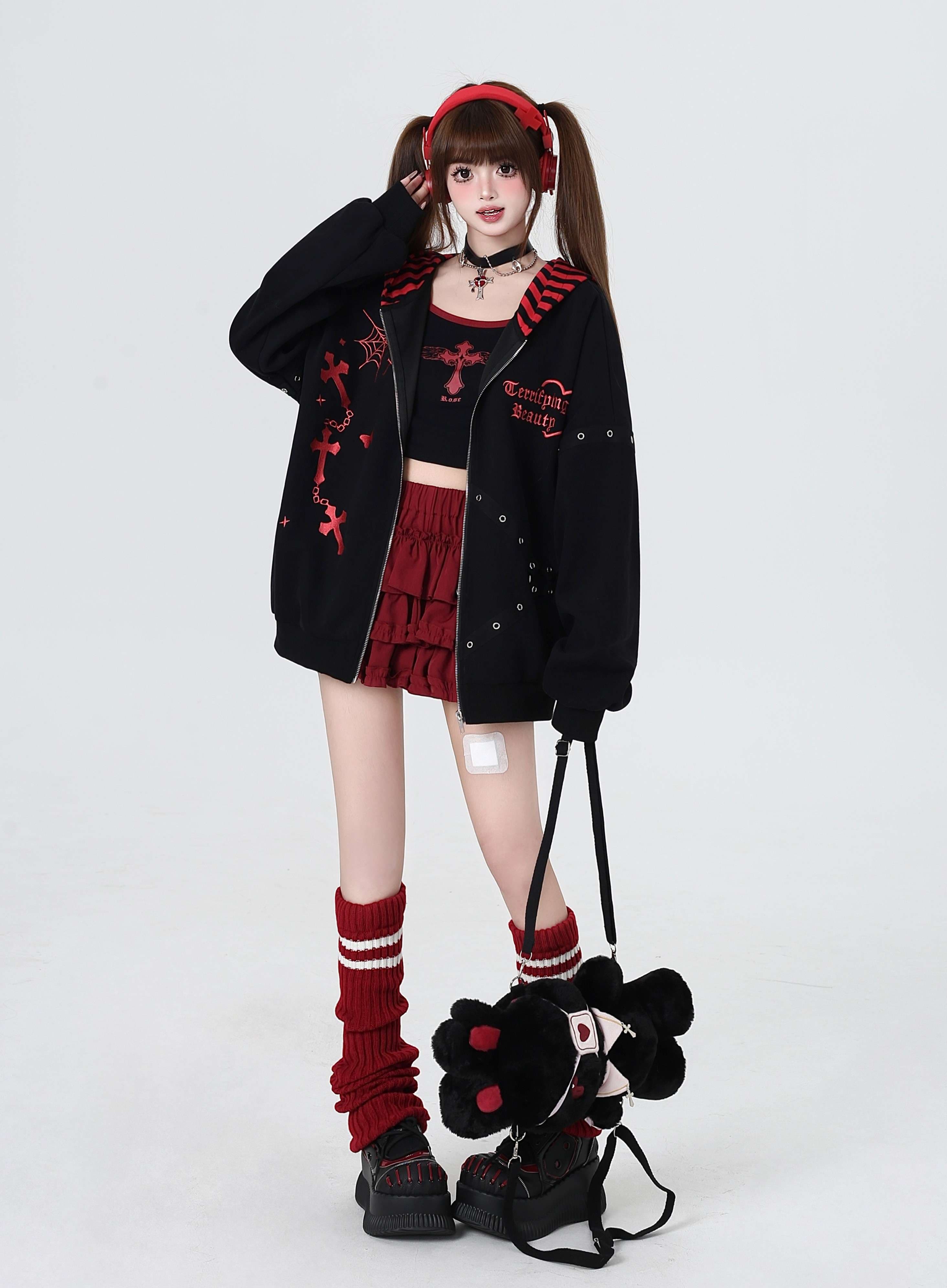 パンクファッション オーバーサイズジップパーカー