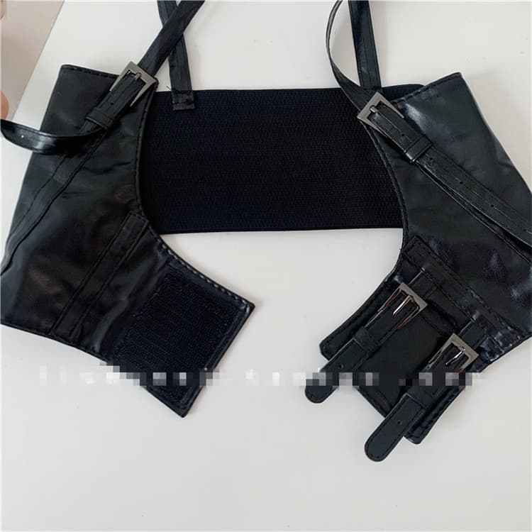 パンクファッション パンク風レザーコルセットベルト黒装飾腰締めウエストベルト