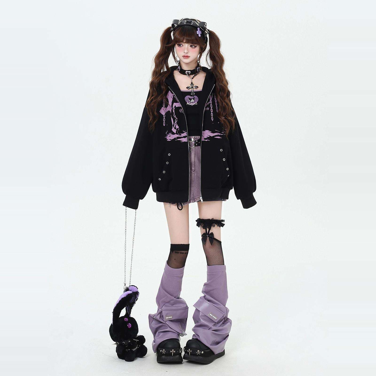 パンクファッション 十字架装飾 モード系ジップパーカー