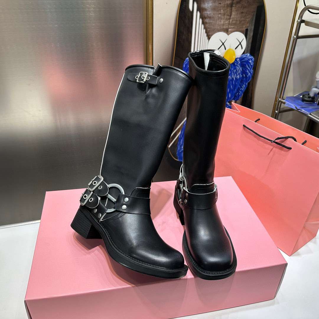 パンクファッション バックル付きロングブーツ