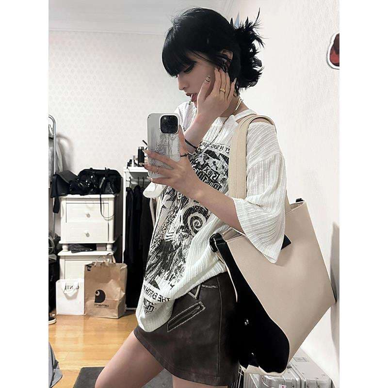 パンクファッション  スカル柄ゴシックオーバーサイズTシャツ トップス