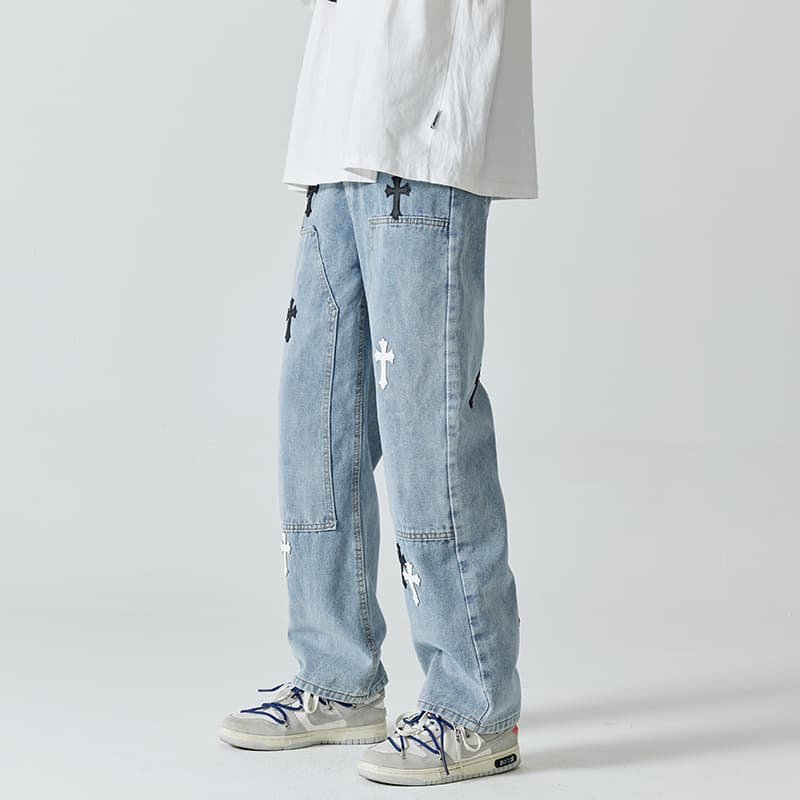 パンクファッション クロスステッチ デニムパンツ