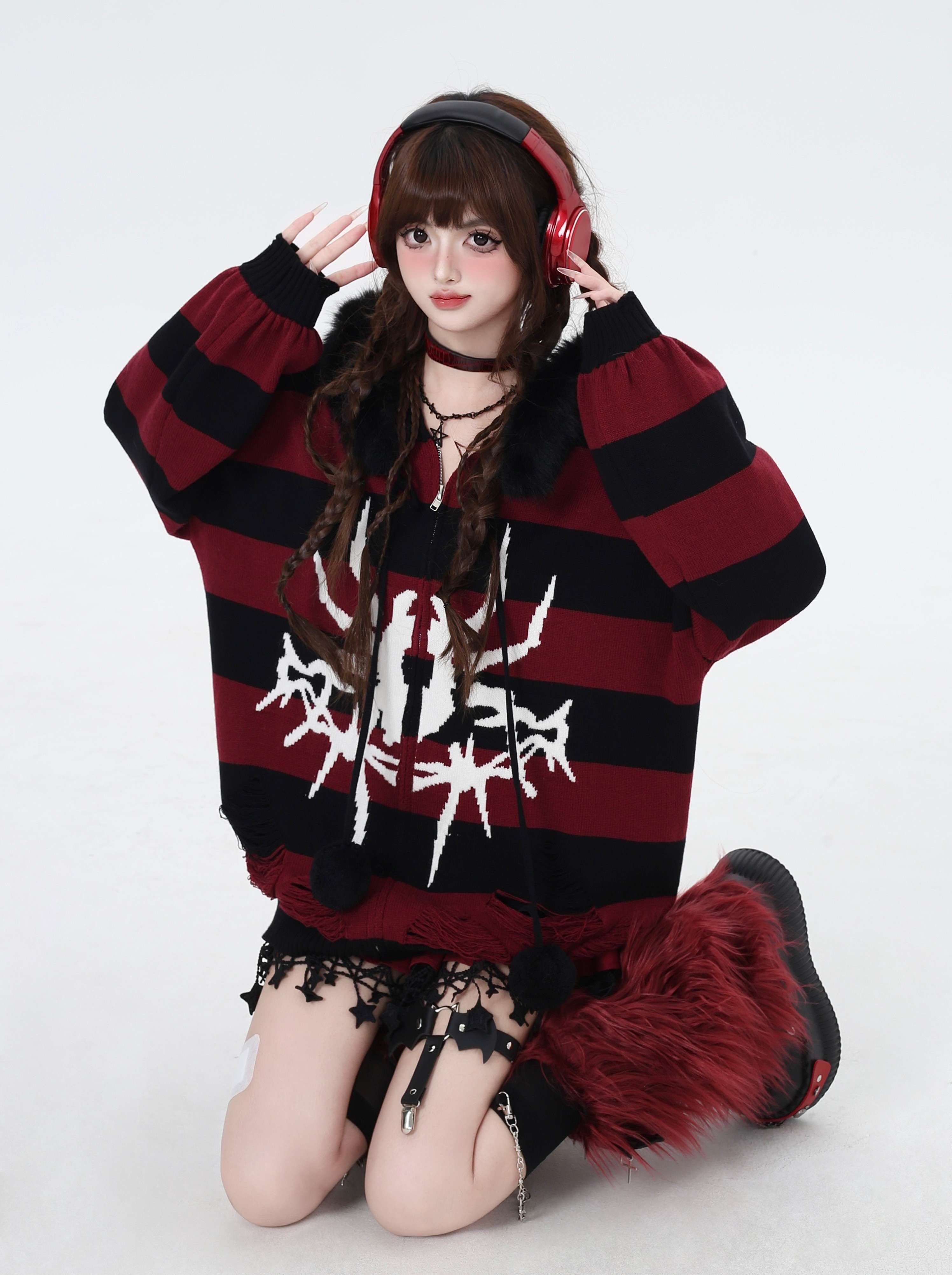 パンクファッション ゴシックパンク風スケルトンジップパーカー