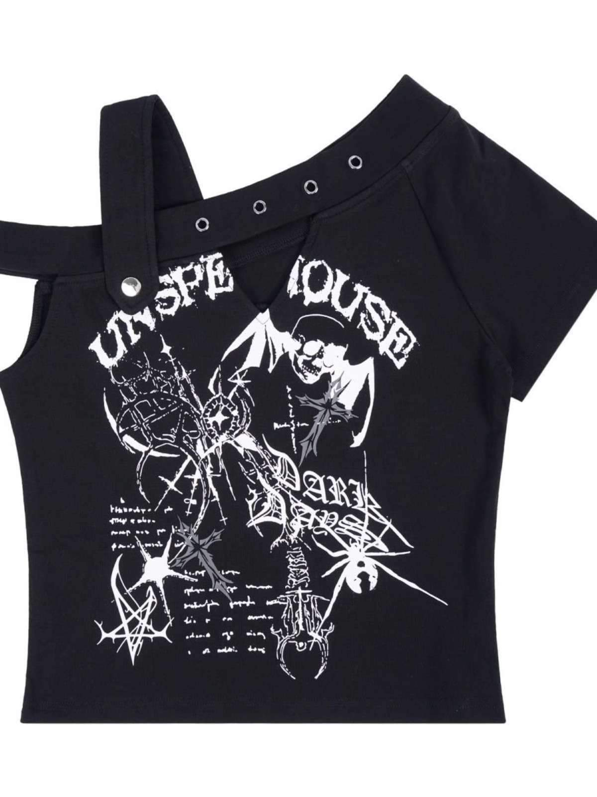 パンクファッション  スカルプリントパンクロックTシャツ