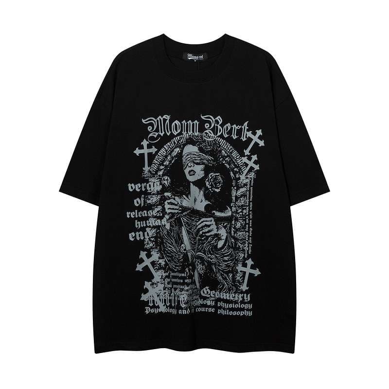 パンクファッション  ゴシックプリント オーバーサイズTシャツ