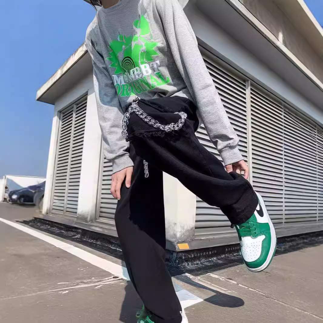 パンクファッション  チェーン付きパンクストリートカーゴパンツ