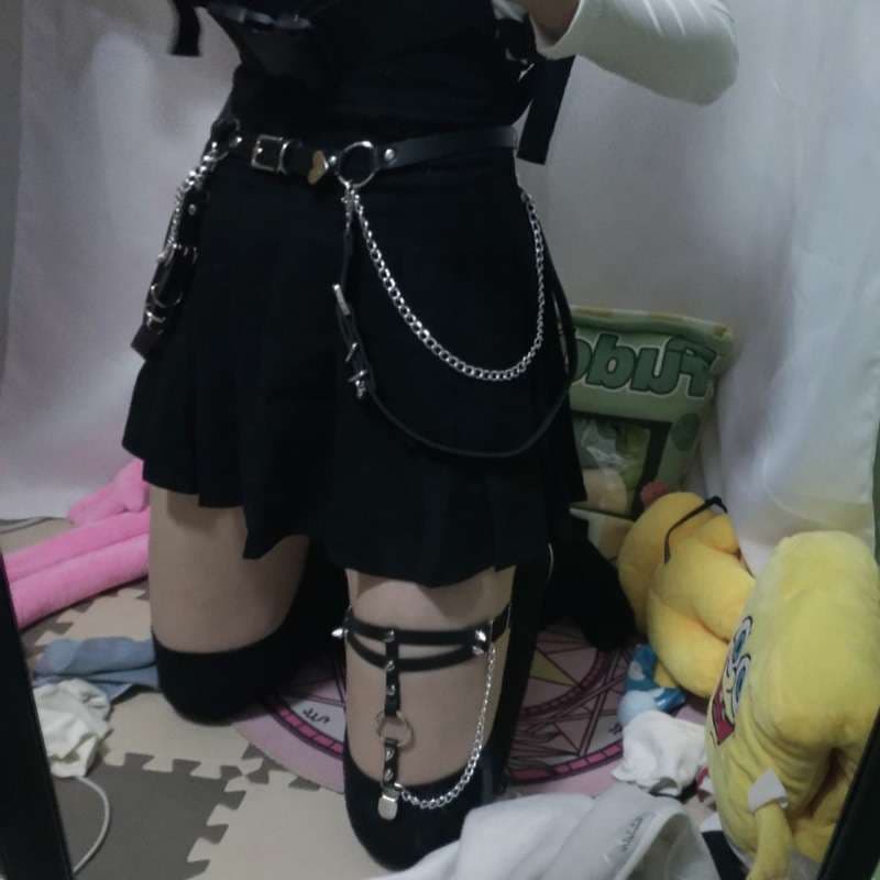 パンクファッション 反逆のチェックスカートベルトセット