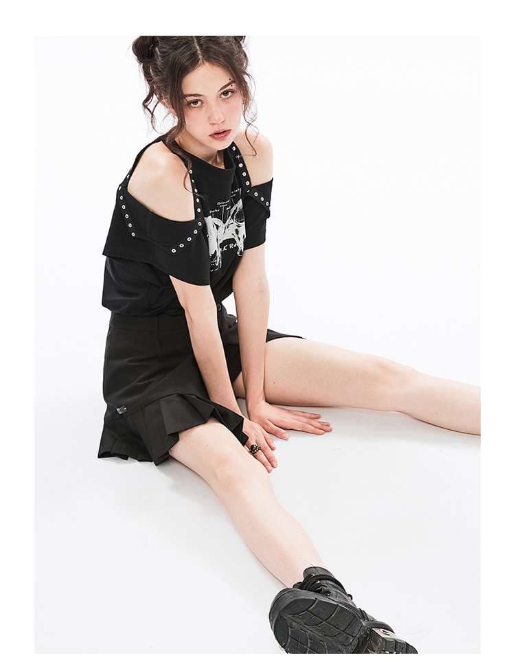 パンクファッション  パンクスタイル 肩出しカットソー