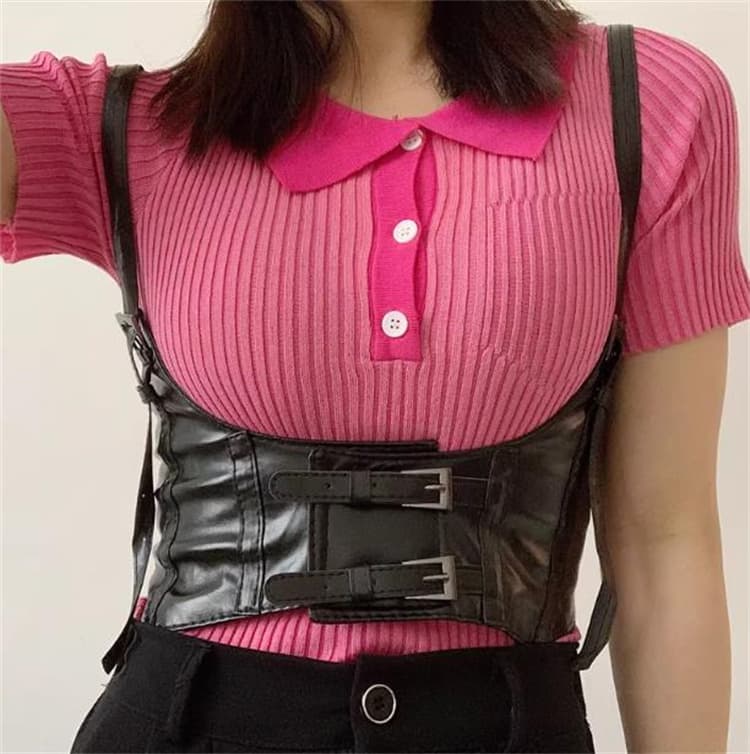 パンクファッション パンク風レザーコルセットベルト黒装飾腰締めウエストベルト