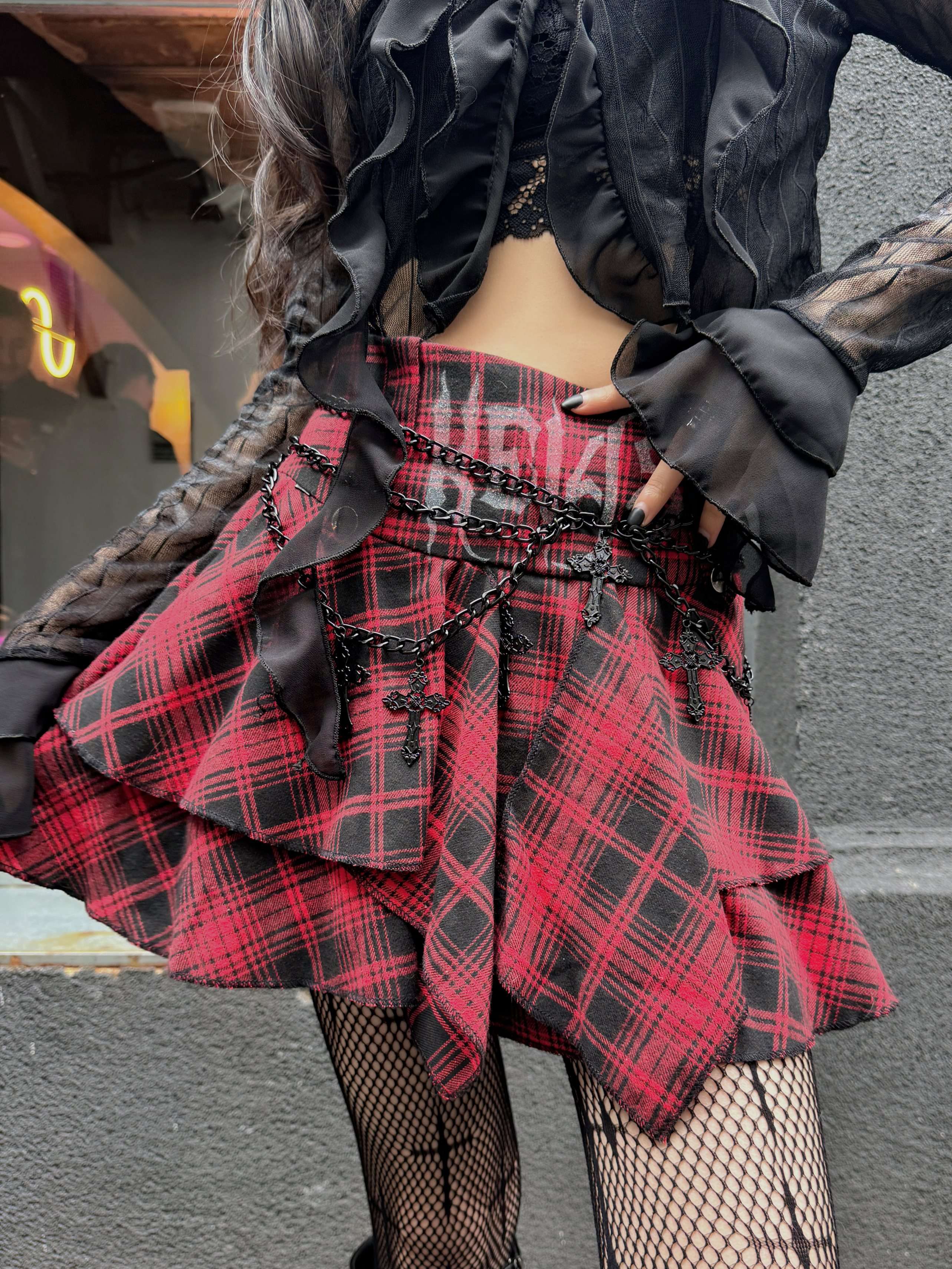 パンクファッション チュールレイヤードパンクスカート